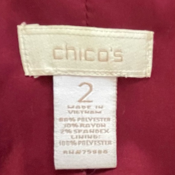 CHICO'S Women's Size 2 (L/12) Dark Red Blazer Jacket Hook Eye Closure Lined - Picture 8 of 9